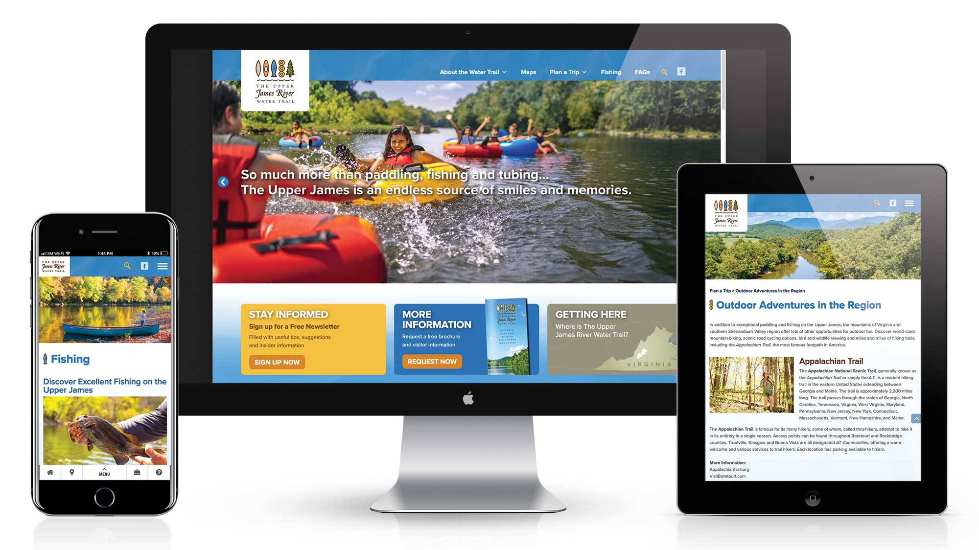 Upper James River Water Trail website on multiple devices